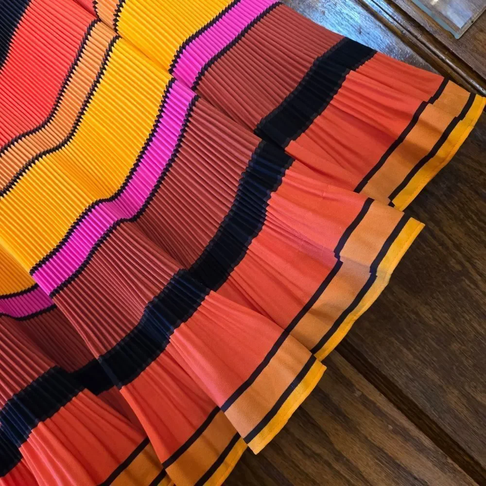 J Crew Vibrant Orange Pleated Striped Maxi Skirt Size 0